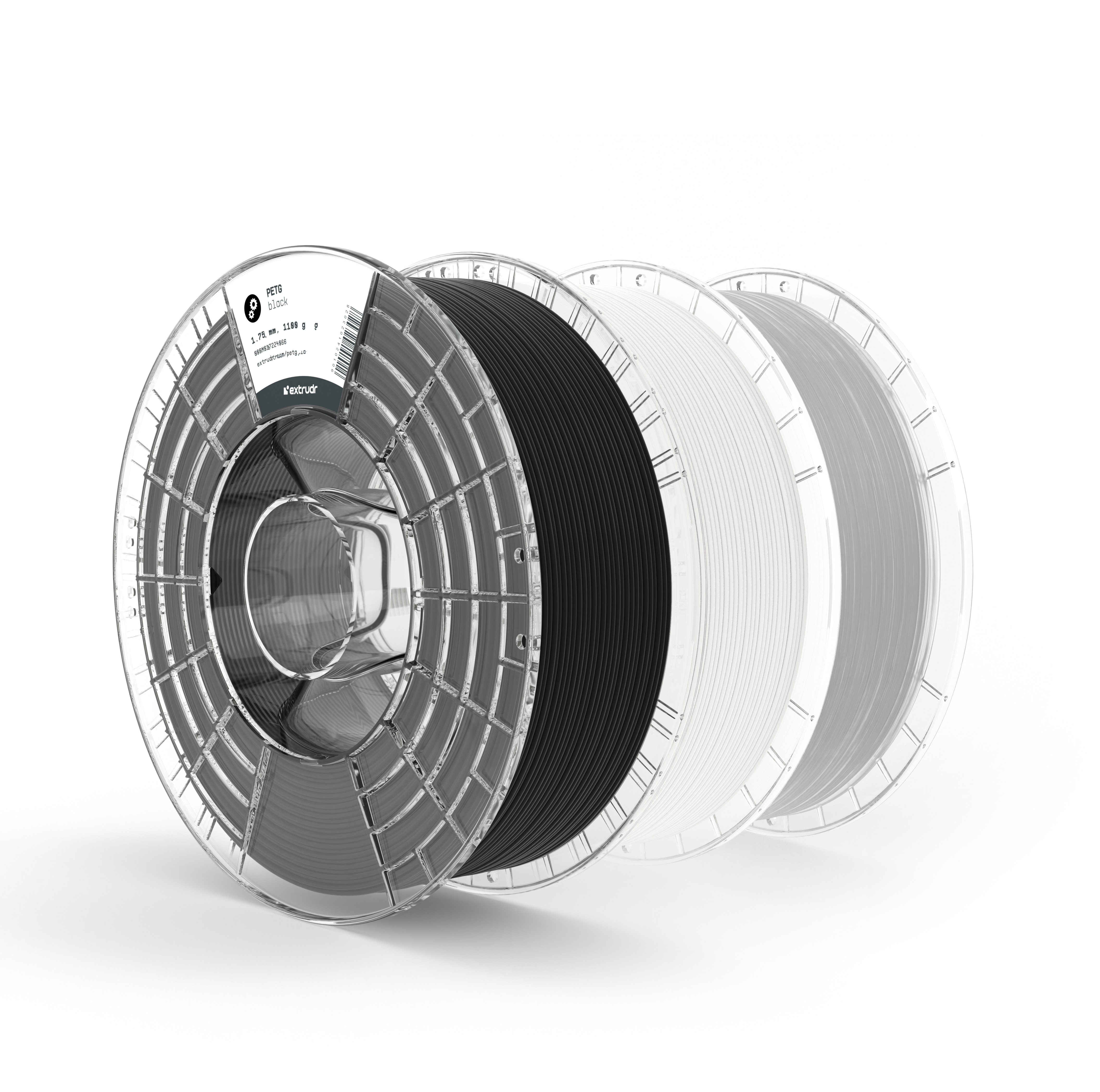 PETG Bundle - PETG black / white  / transparent 1.75 mm 3 x 1.1kg by Extrudr